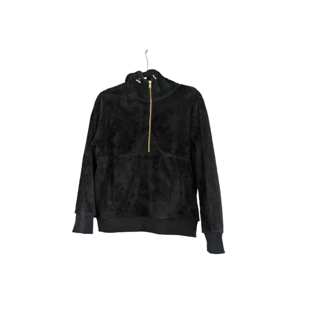 Old Navy Black Sherpa Half Zip Pullover Hooded Women's Size S
